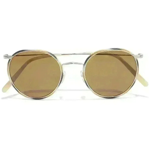NWT Oliver Peoples “Casson” Round Titanium Sunglasses in Silver/Beige Horn - Picture 15 of 16